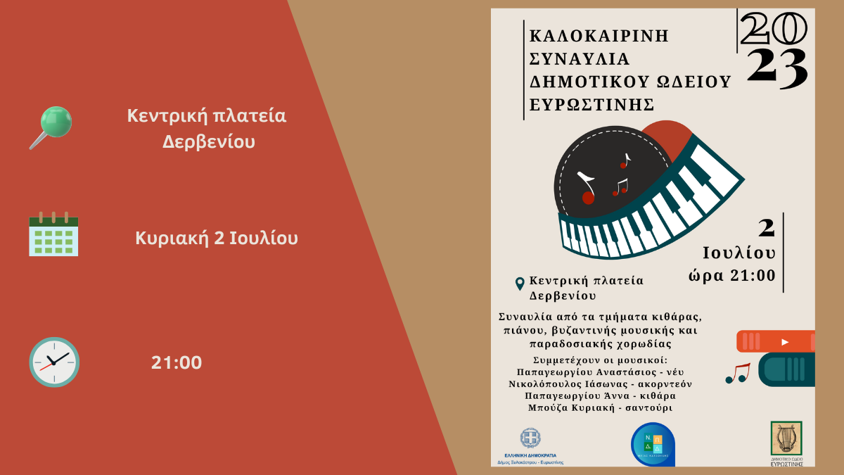 Αρώματα καλοκαιριού & μουσικής στο Δερβένι από το Δημοτικό Ωδείο Ευρωστίνης